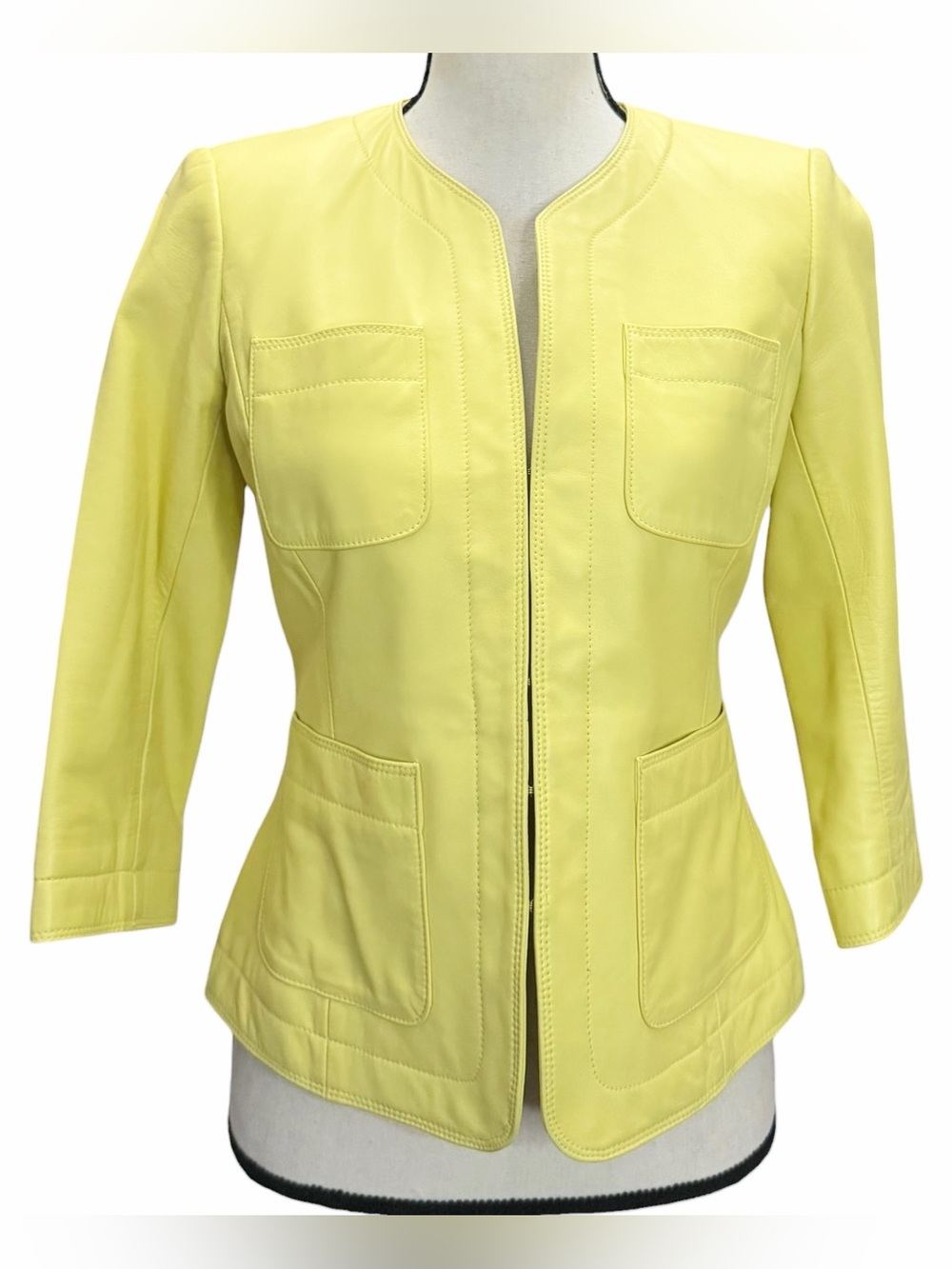 Dana Buchman Blazer 4P Lemon Yellow Leather Jacket